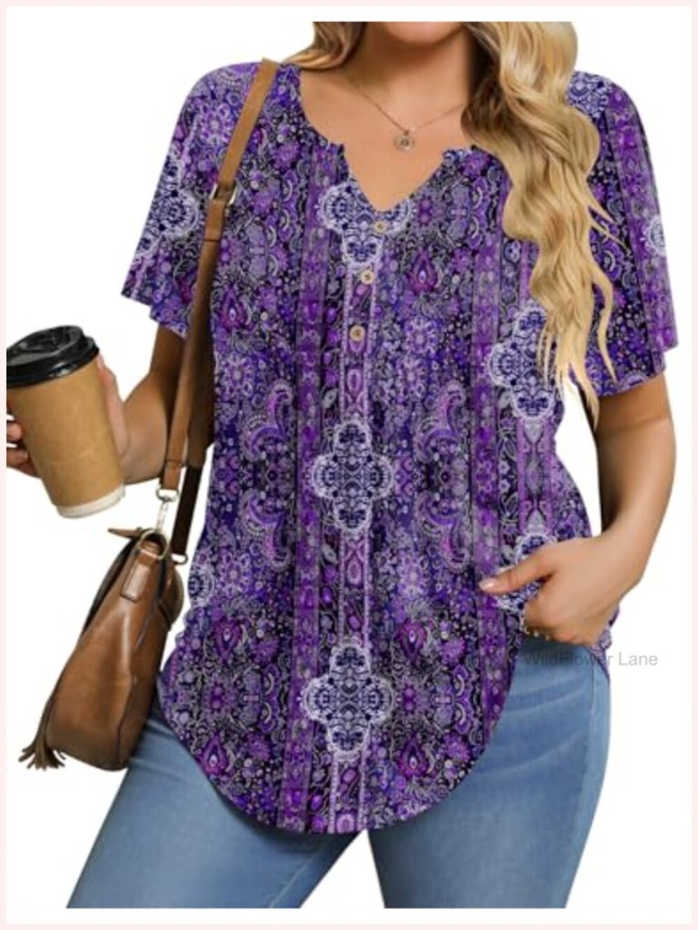 Plus Size V-Neck Pleated Tunic Top Short Sleeve Blouse